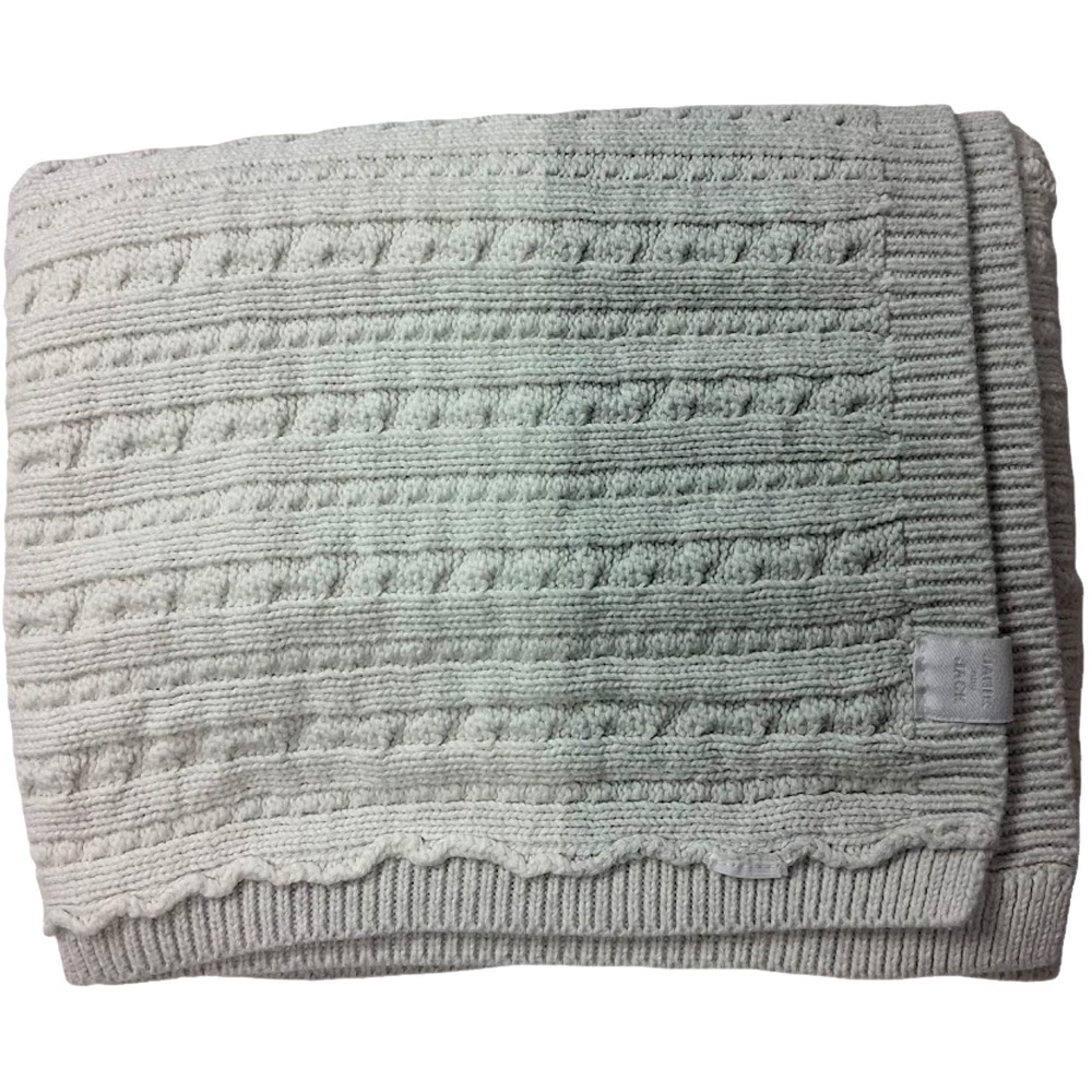 Janie & Jack Gray Beige Cable‎ Knit Baby Blanket Reindeer Silver 32x36 Holiday